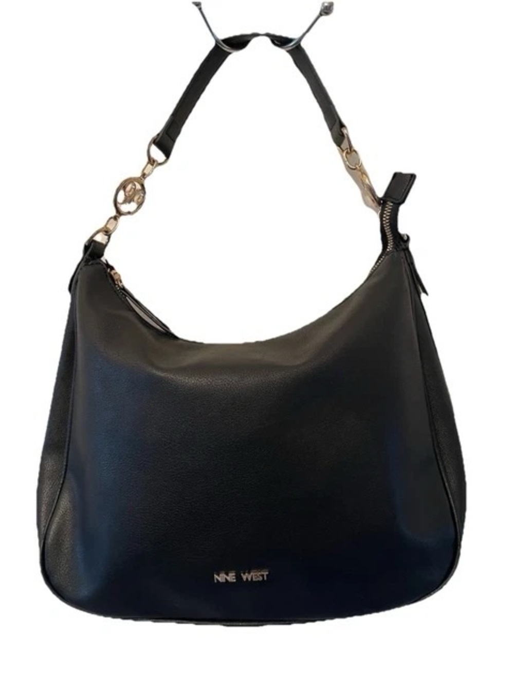 Nine West Black Leather Shoulder Hobo with Gold Accents